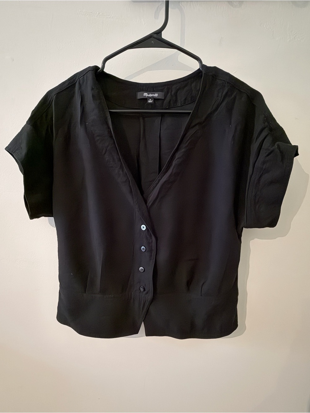 Madewell Black V-Neck Button Front Blouse